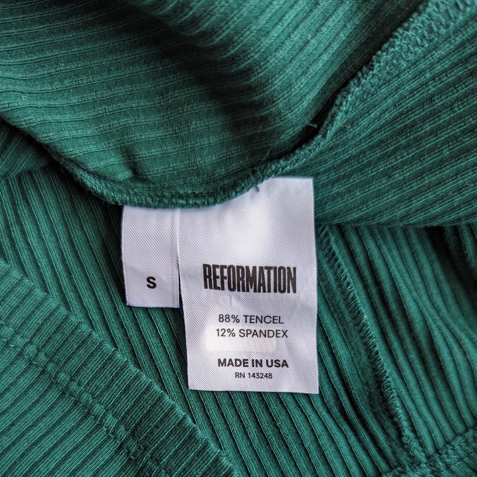 Reformation Kipling Green Ribbed Bodycon Mini Dress Women’s | S