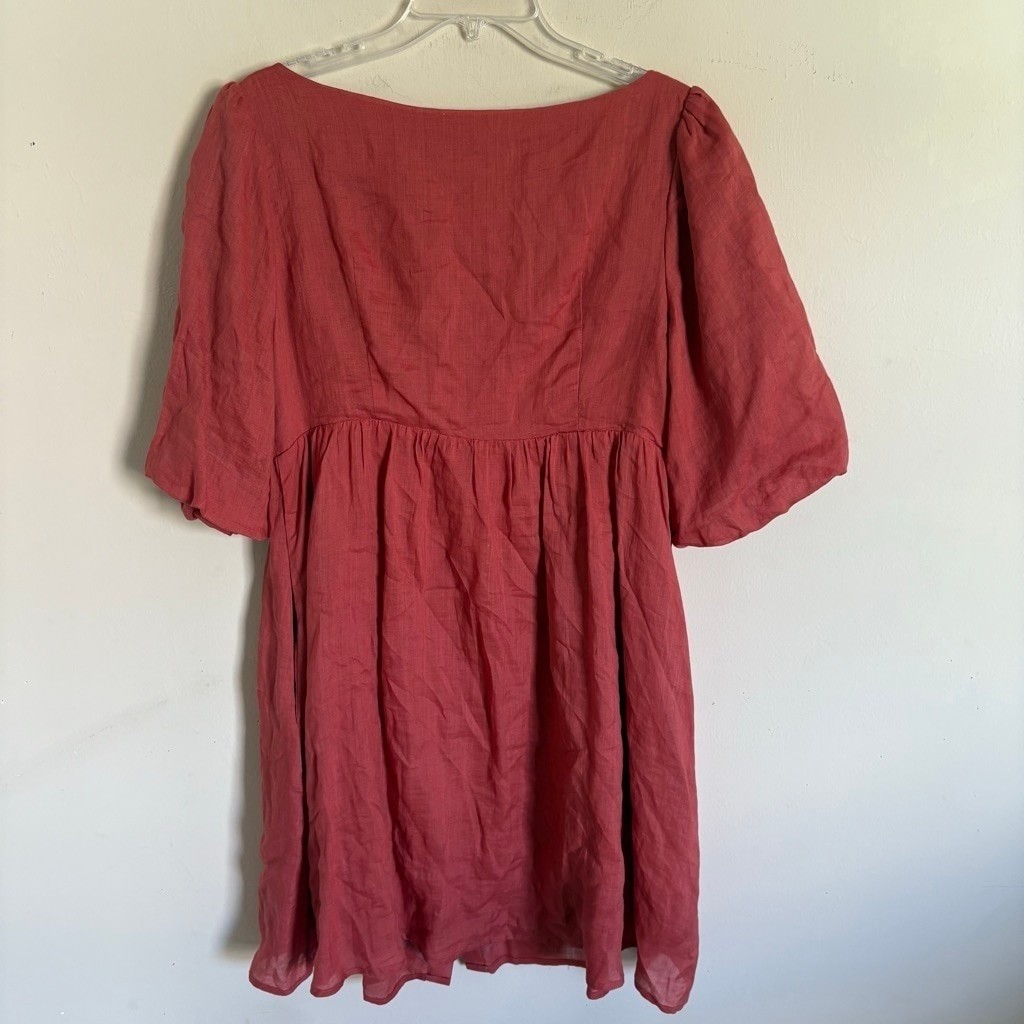 Sancia The Amalia Dress In Watermelon Large Puff Sleeve Button Front $249