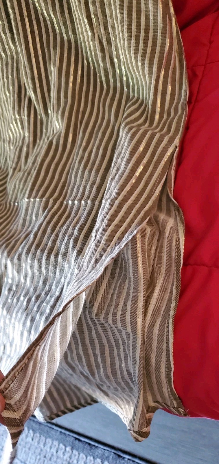 J Glee Belted Long Roll Tab Sleeve Shirt Dress Striped Metallic Gold Women’s M
