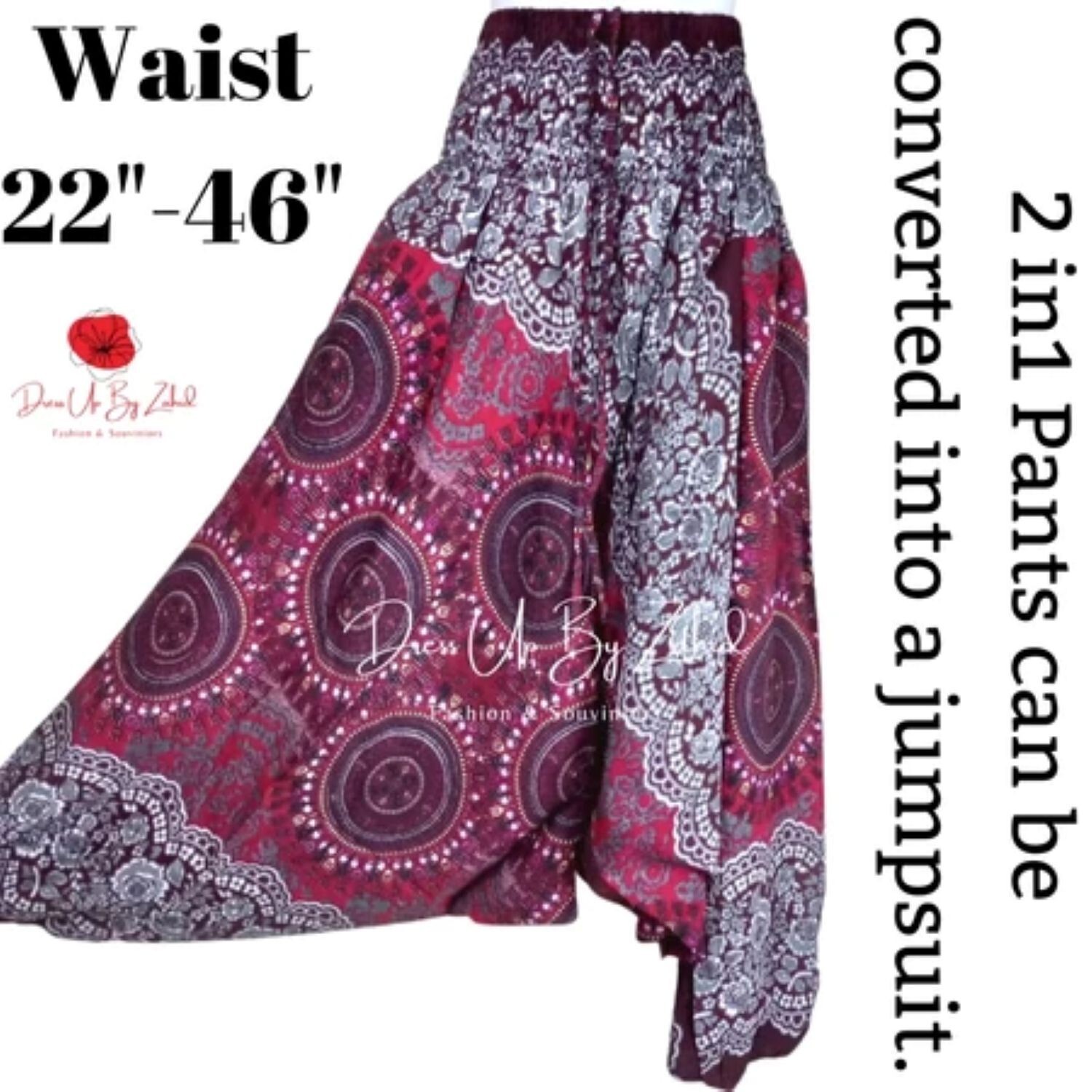 Magical Low Cut Aladdin Pants can be converted into a jumpsuit. Get 3 pieces