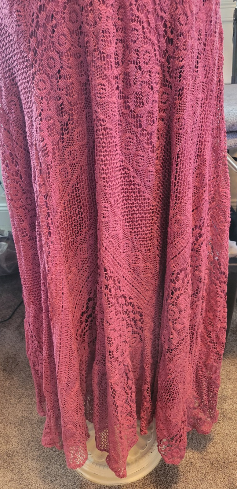 Indigo Thread Co. Womans Size Med Maxi Berry Color Crochet Lace Fairy BohoDress