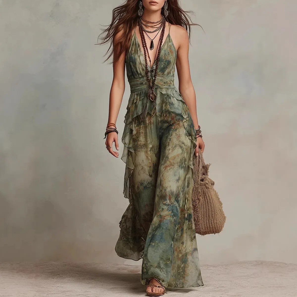 Women Flowy Midi Dress – Floral Chiffon Maxi Dress – Boho Summer Vacation Party