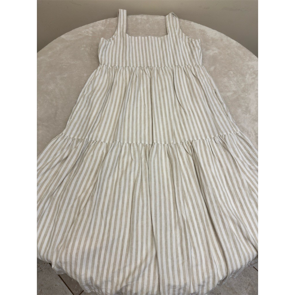 matty m. Maxi Dress Womens Size M Beige/White Striped Tiered Sleeveless