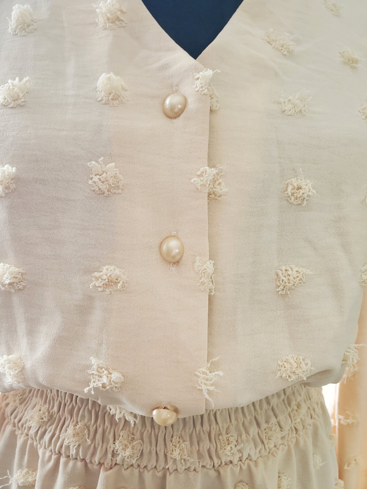 Bogo Swiss Dots Smocked Ruffle Maxi Dress Cream Size Small NWT RT$59