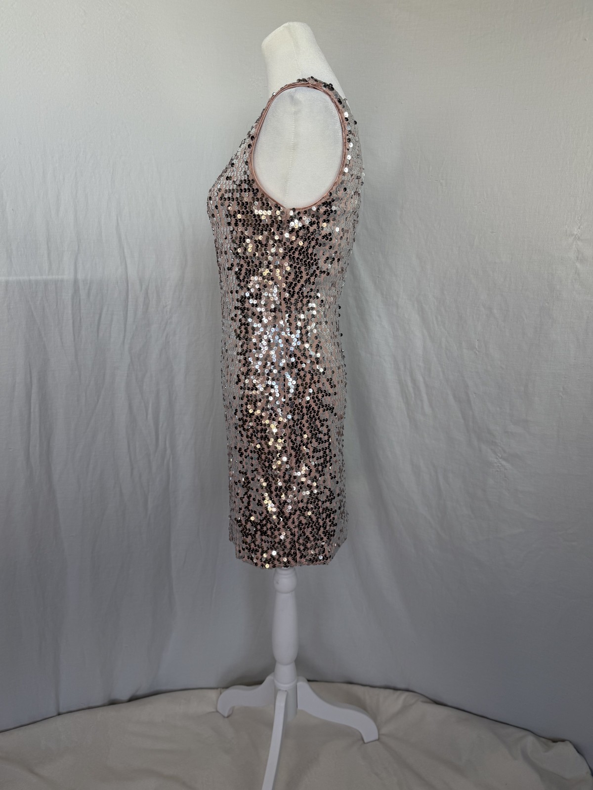 AUW: short light pink with silver sequins one shoulder bodycon dress size M