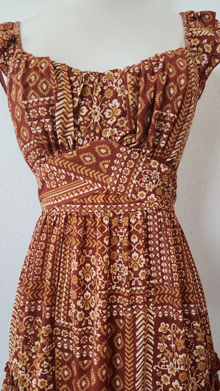 New Anthro Midi Dress New Size Large Bow Brown Romantic Coquette Garden