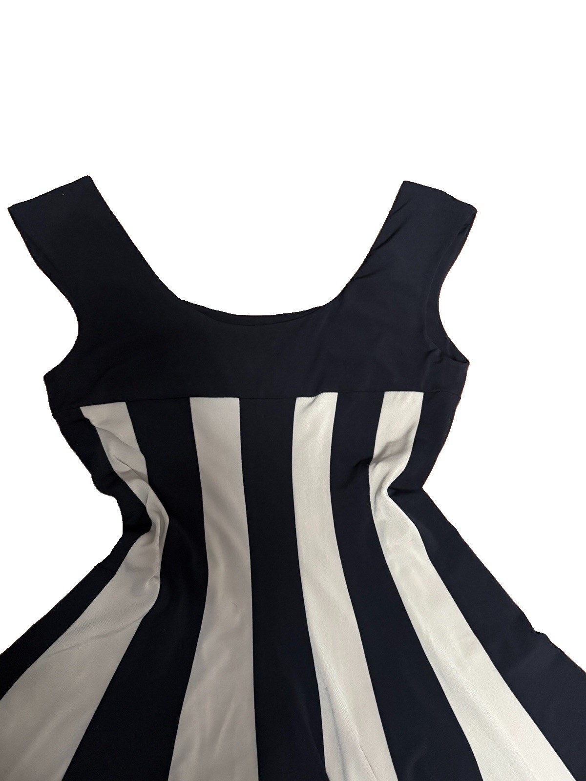 Connected Apparel Black/White Striped Knit Fit & Flare Scoop Neck Zip 8