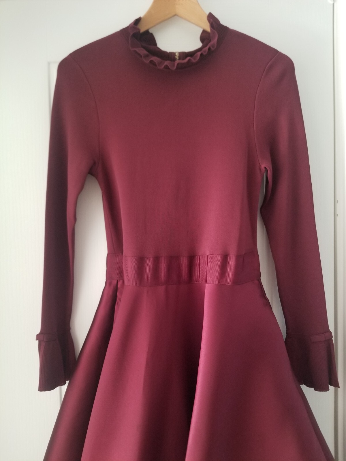 Ted Baker Zadi Midi Dress Knitted Bodice Burgundy Maroon Size TB 3 UK 12