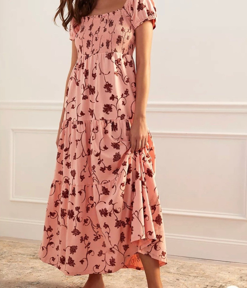 Daily Practice by Anthropologie Smocked Cottagecore Tiered Maxi Lounge Dress S