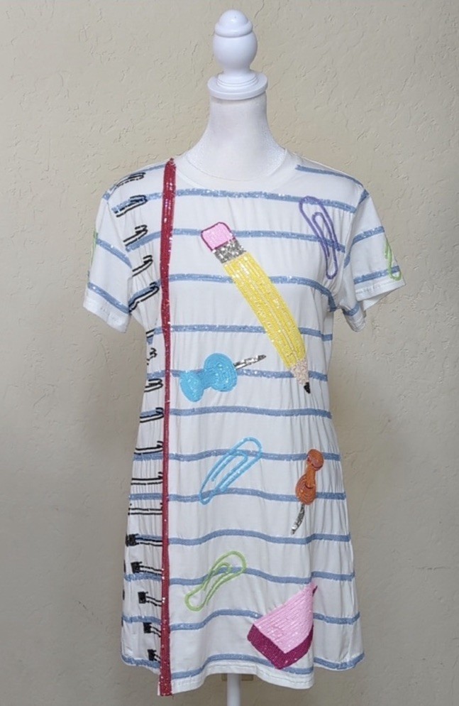 ✏️📎📌📚NWT Queen Of Sparkles XS Sequined School Supplies Dress