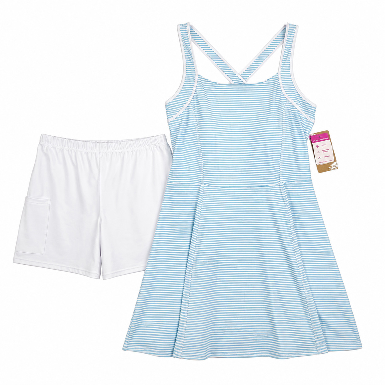 Tommy Bahama Exercise Dress Set Blue White Striped With Tennis Golf Shorts NWT L