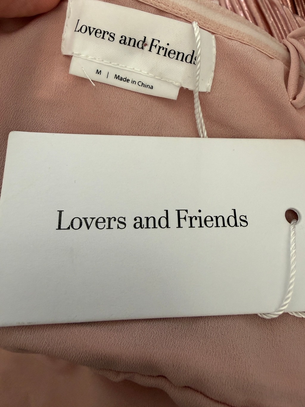 Lovers + Friends Mya Gown Light Pink Metallic Plissé Maxi Dress NWT Medium
