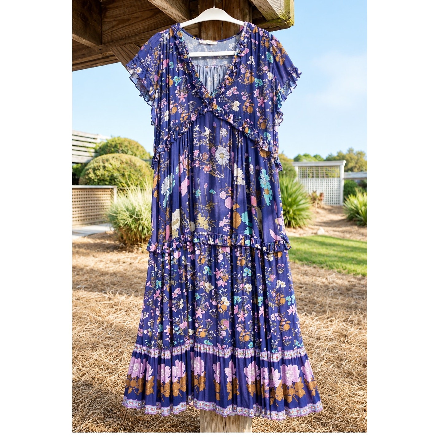 Spell Wild Bloom Maxi Dress Oversized XXS Floral Boho Tiered Ruffle Cottagecore