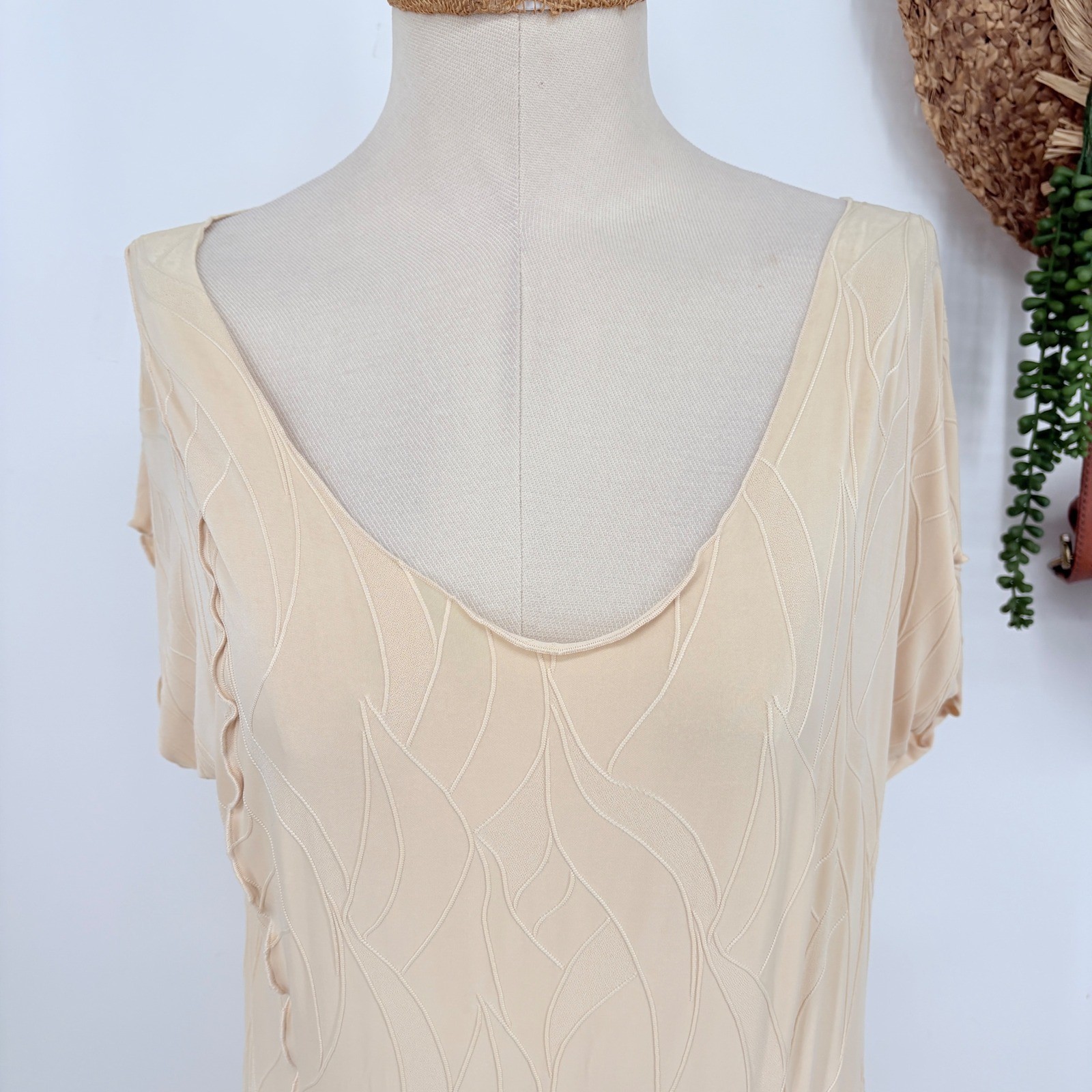 Vintage Linda Lundstrom 2-Piece Stretch Maxi Dress/Jacket Set Textured Beige 16