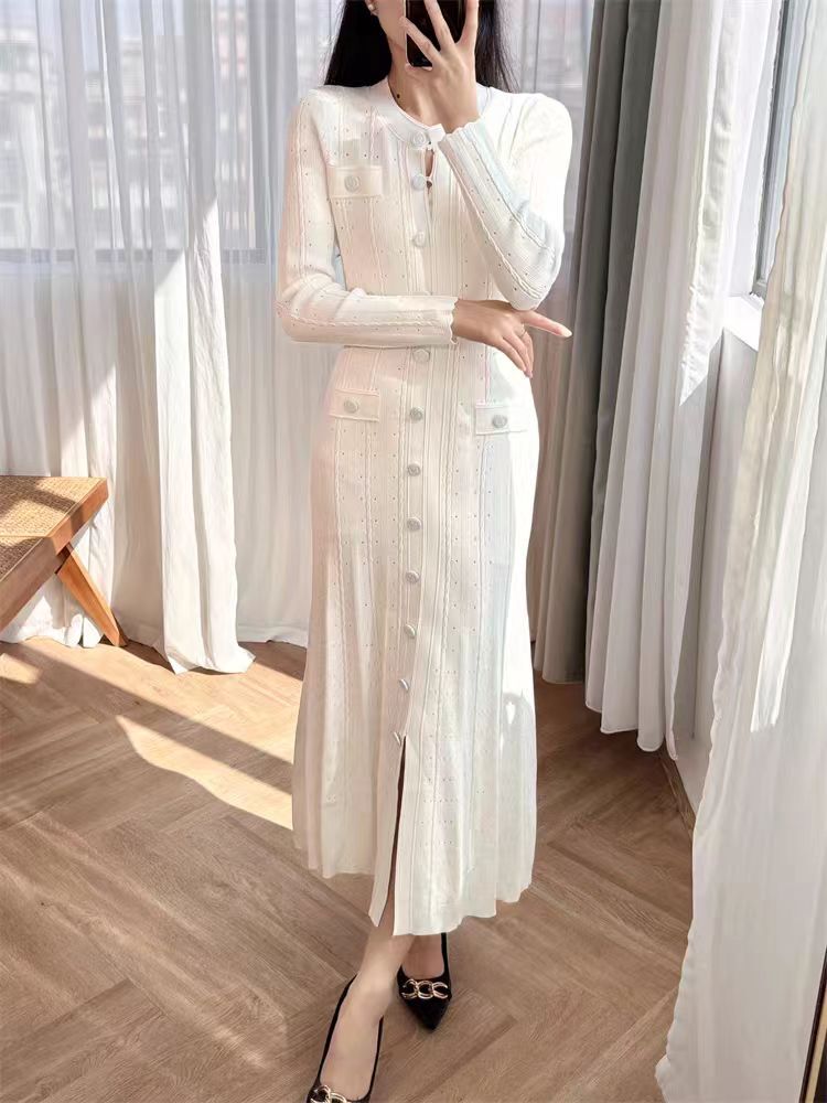 Sandro Hollow out Screw thread single-breasted Knit slim-fit dress Women