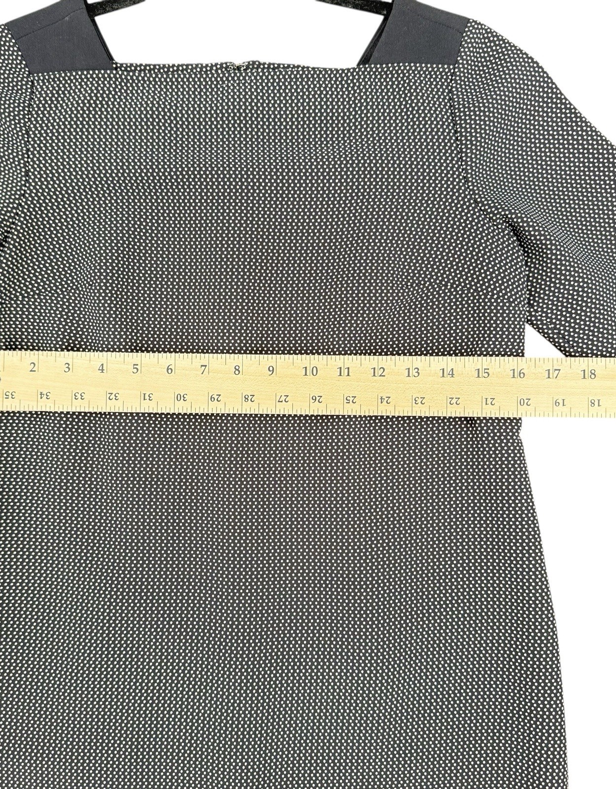 Ann Taylor Square Neck Dress Womens Black Tan Geometric 3/4 Sleeve Petite Size 2