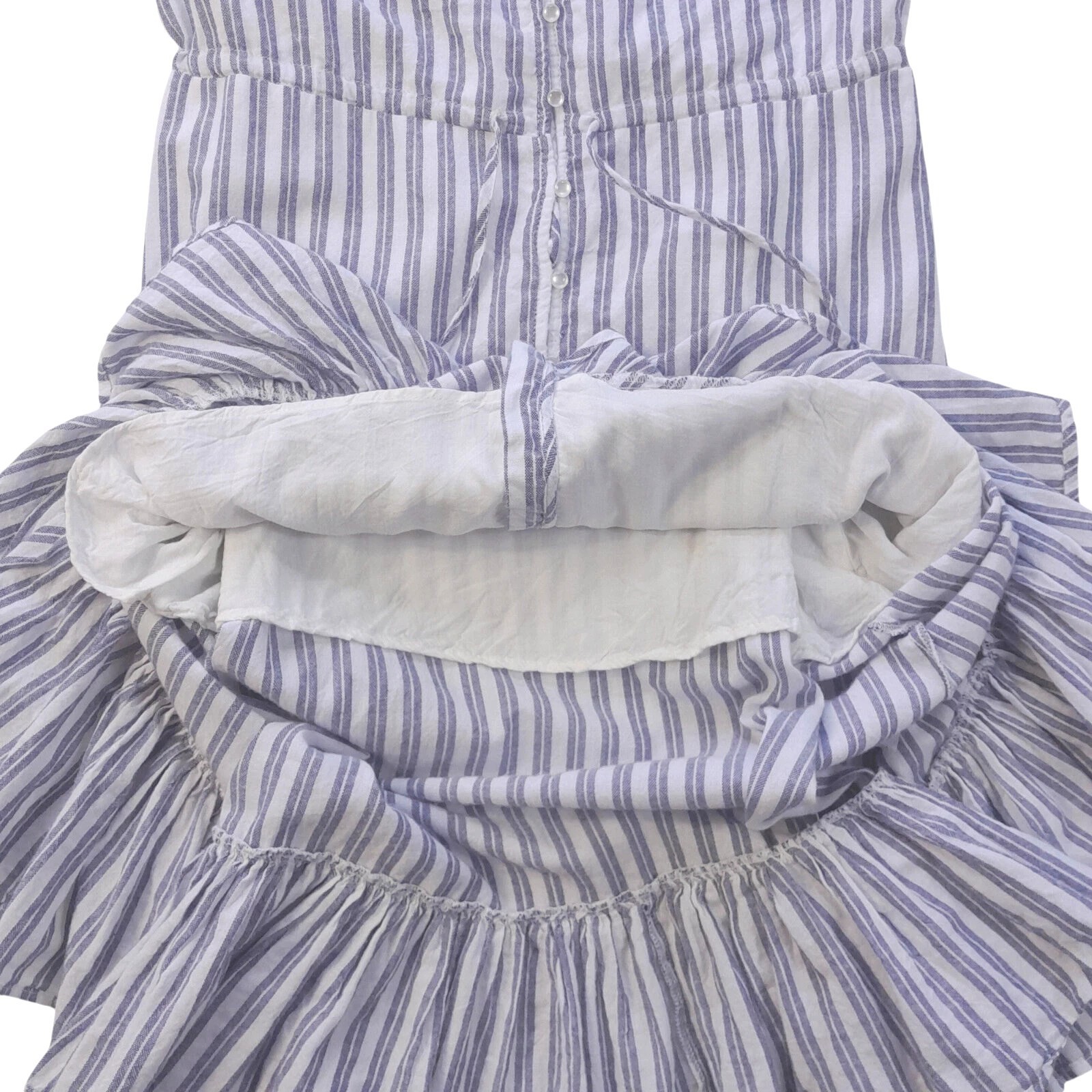 Favlux high-low dress sleeveless button up/Large/grayish blue+ivory stripe/lined