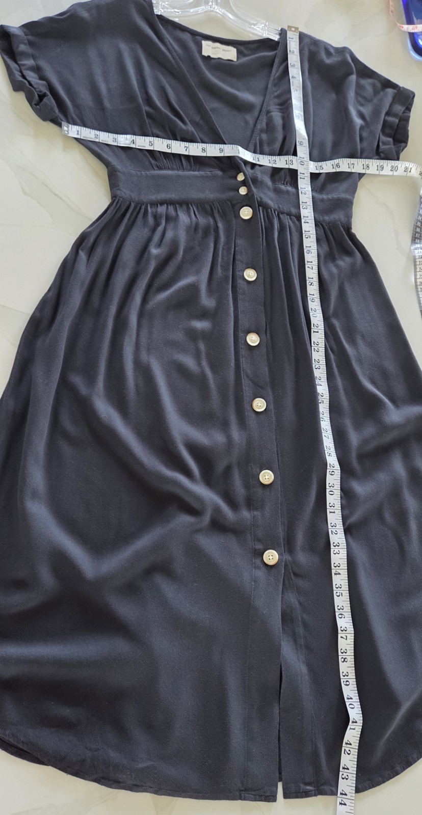 The Normal Brand Deep V Neck Button Thru Midi Dress Black Size Small