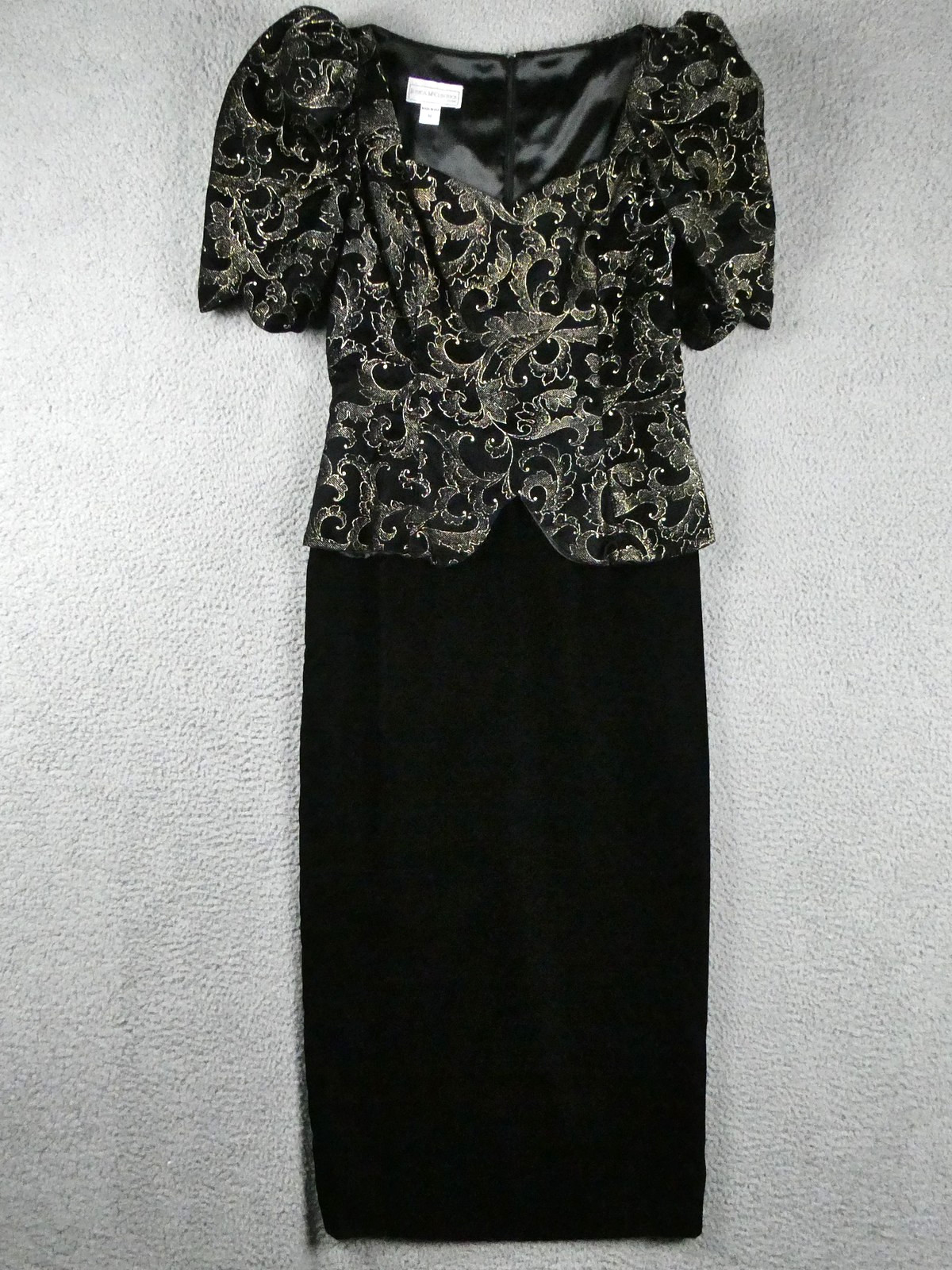 Vintage Jessica McClintock Dress 10 Black Velvet Paisley Maxi Goth Formal Prom