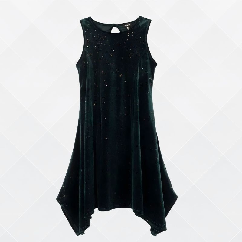 Zunie Velvet Trapeze Sparkly Dress – Green | Size 14 | NWOT | KDS-100046