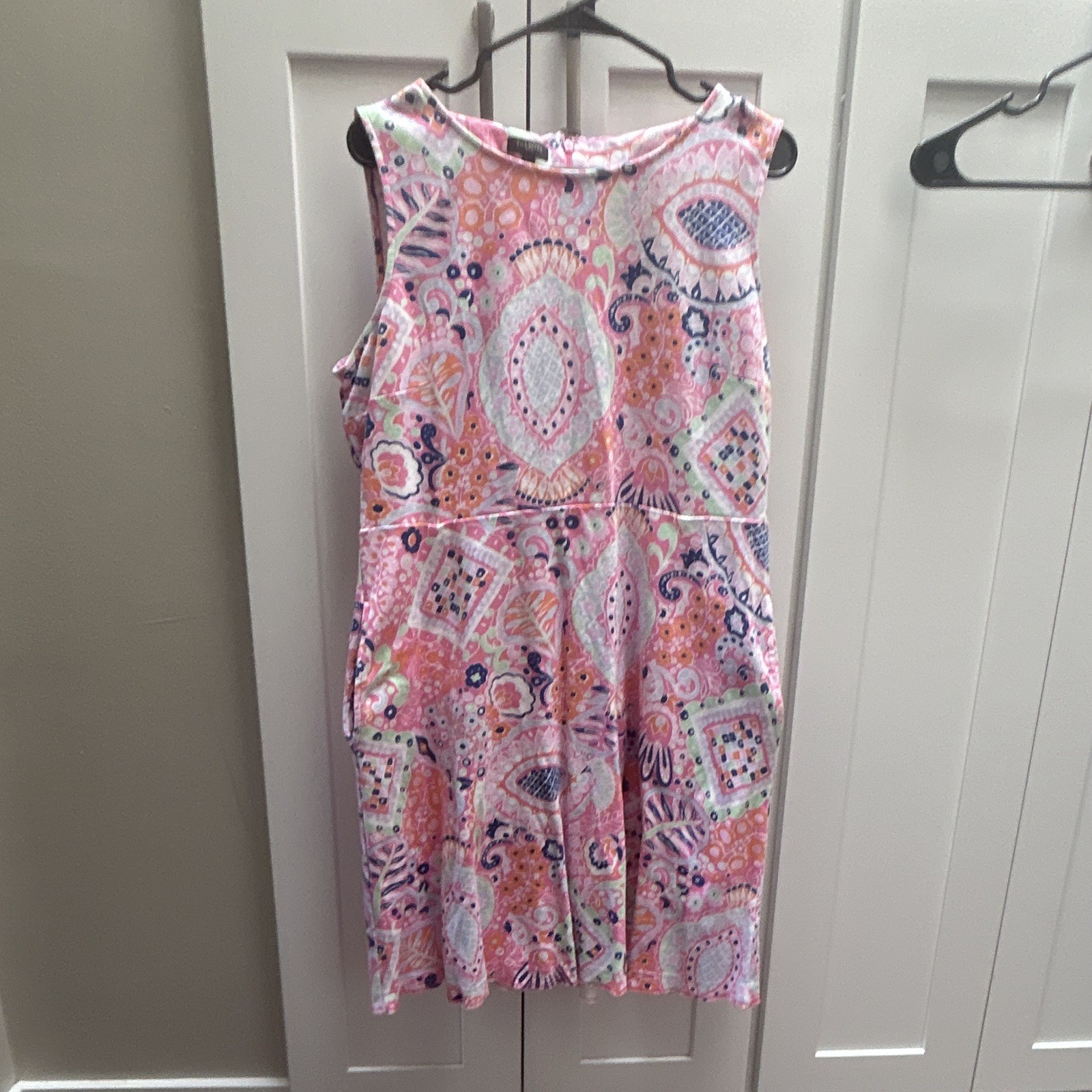 Talbots Petite XL Pink Multicolor Paisley A-Line Cotton Dress Sleeveless Zip