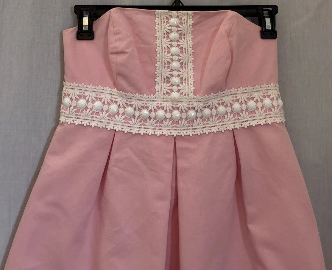 Lillly Pulitzer Betsey Size 6 Faille Powder Pink Strapless Beaded Dress