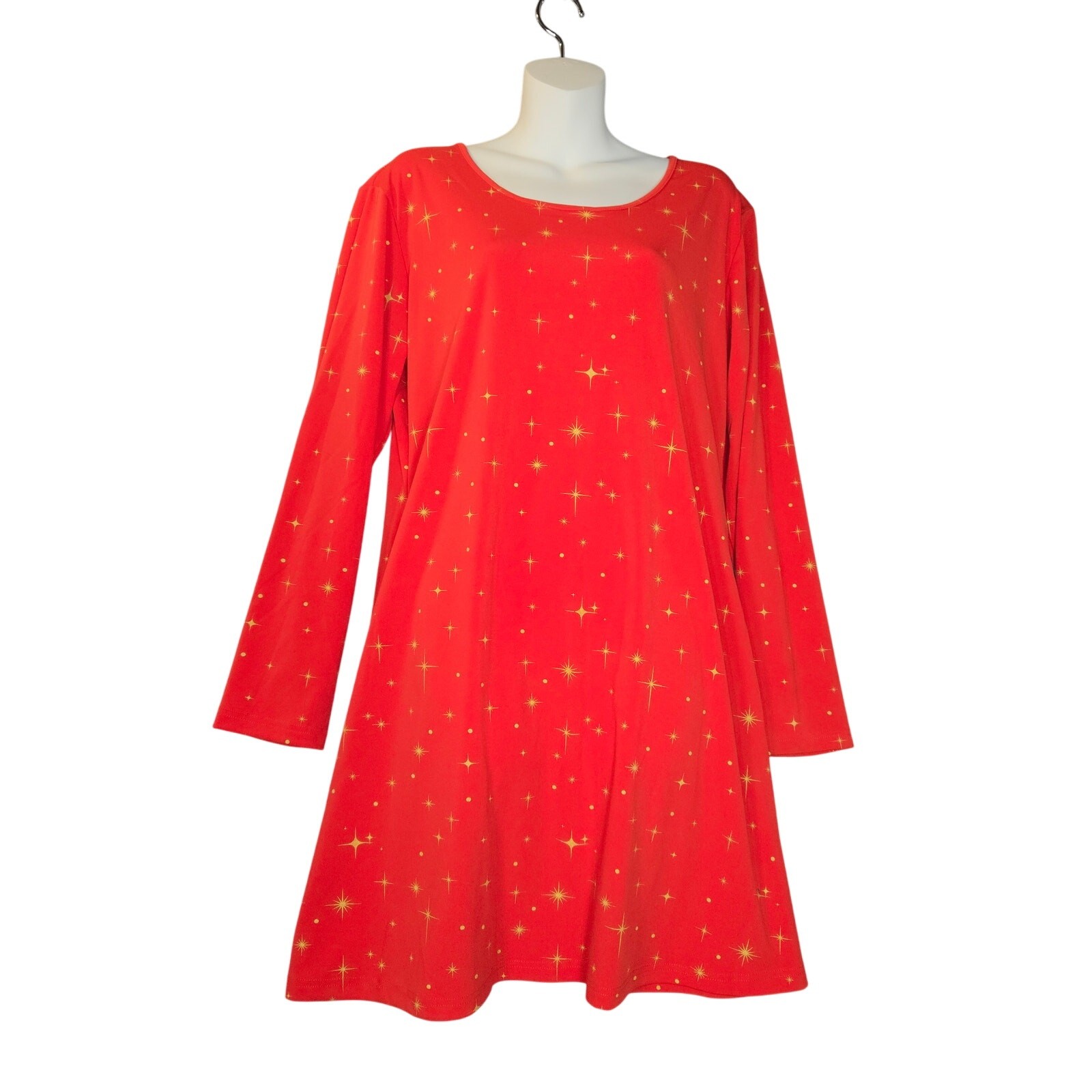 Tipsy Elves Womens XXL Mini Dress Christmas Red Stretch Gold Stars Holiday
