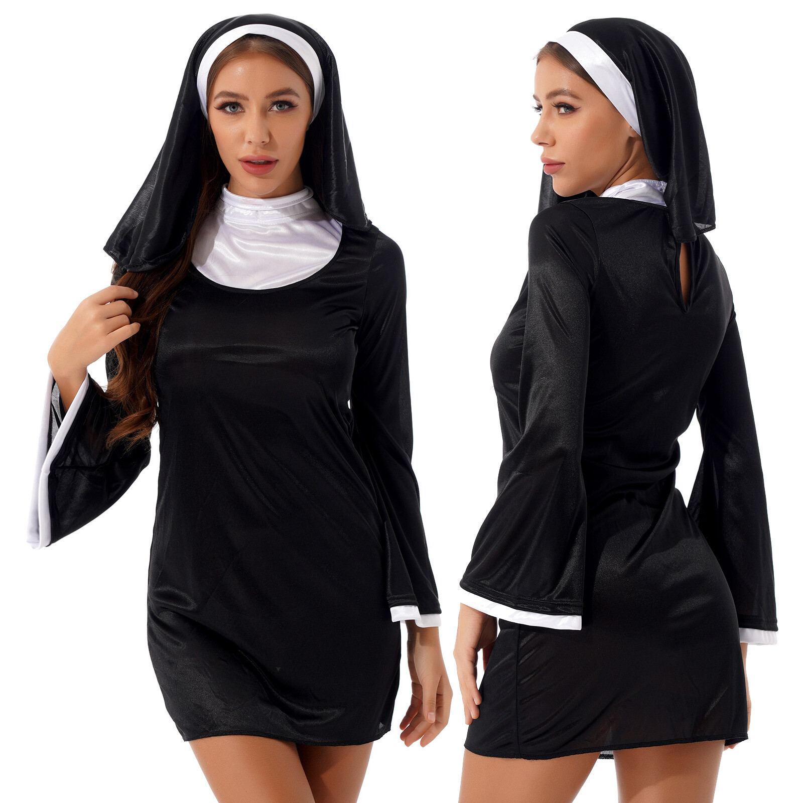 Women Dress Performance Costume Halloween Skirt Party Masquerade Fancy Set Nun