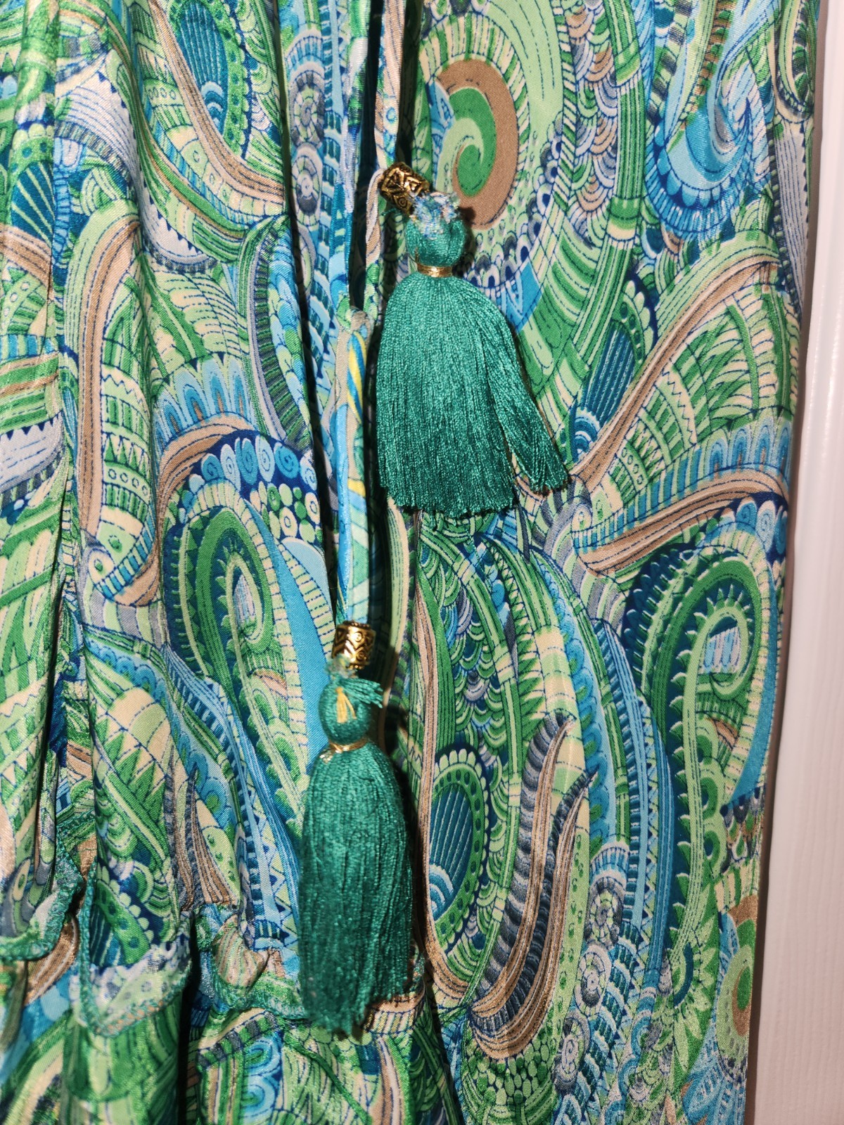 Green blue paisley string strap sun dress boho indie resort vacation