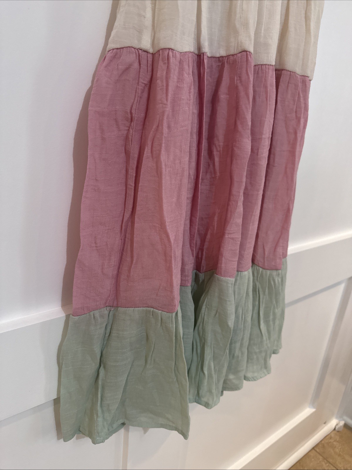 Lily Rose Summer Dress, Small, White Top, Striped Beige, Pink And Green