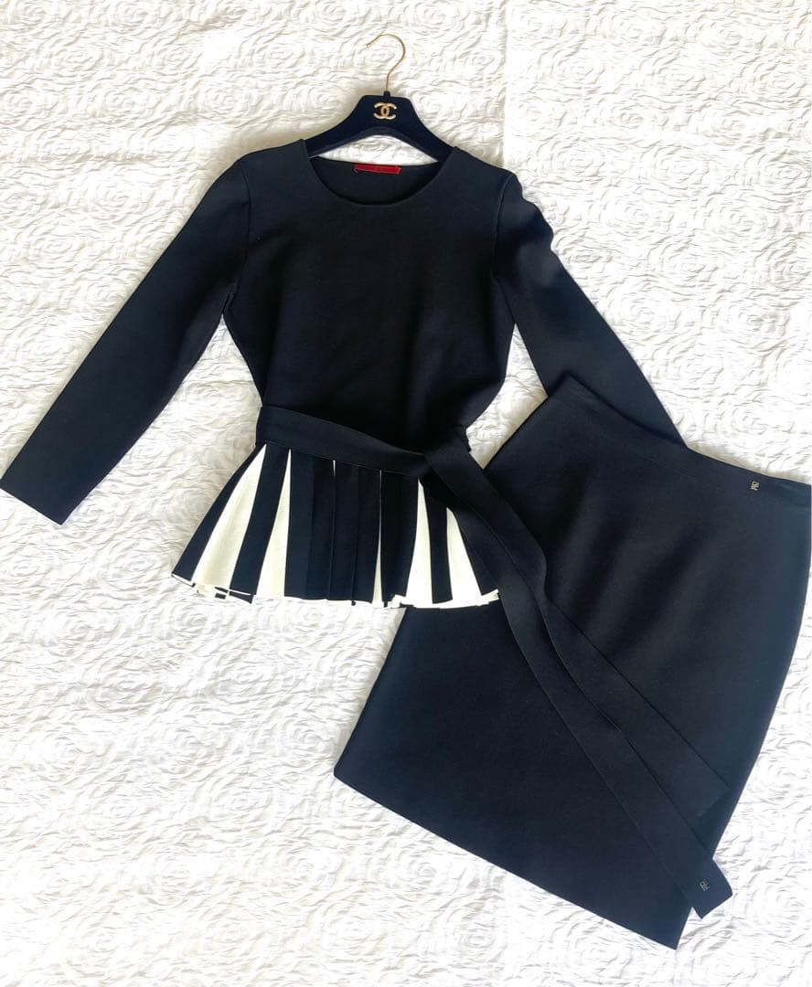 Carolina Herrera Peplum Set Top Skirt Size S Black