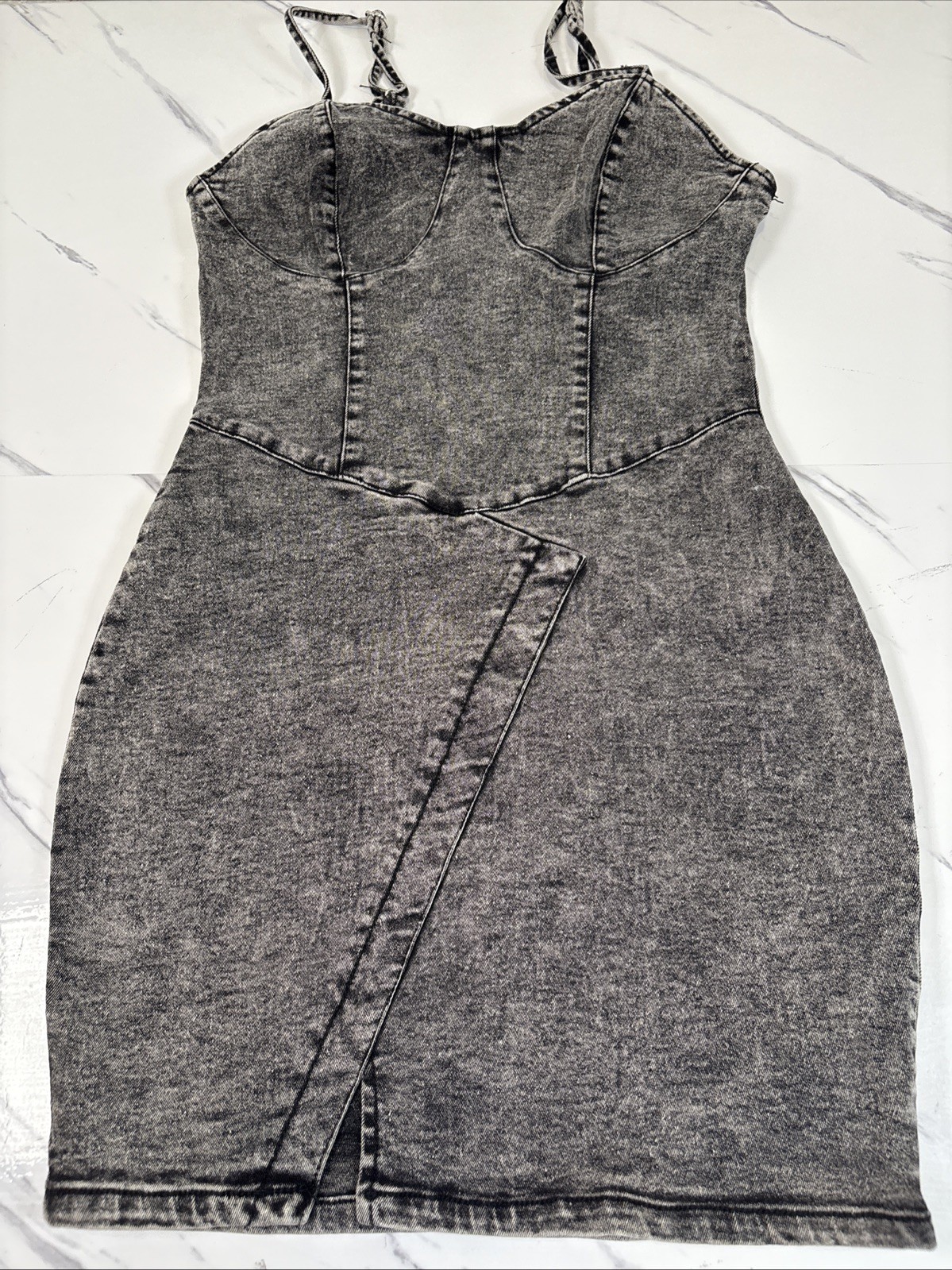 SHEIN Medium Wash Denim Bustier Cami Bodycon Stretch Dress Womens Size 6