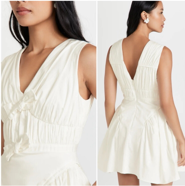 Self Portrait White Pleated Bow Mini Dress Size 8 NWT