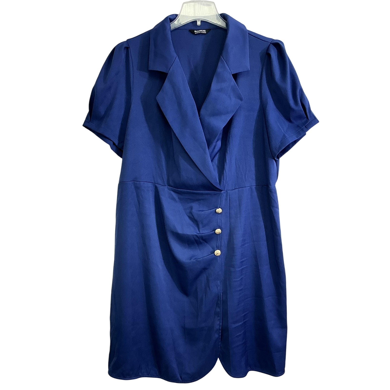 Bloomchic Dress Womens 18-20 Blue Short Sleeve Wrap Front Gold Button 40in