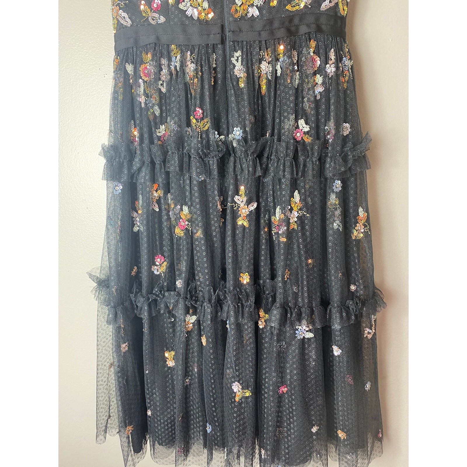 NEEDLE & THREAD DRESS 2 WEDDING GUEST MIDI SEQUIN FLORAL RUFFLE FORMAL BALLERINA