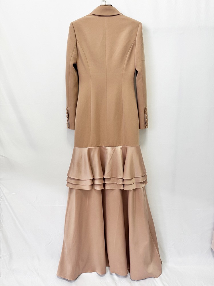 Women’s Elegant Double Breasted Blazer Maxi Evening Dress – Ruffle Mermaid Forma