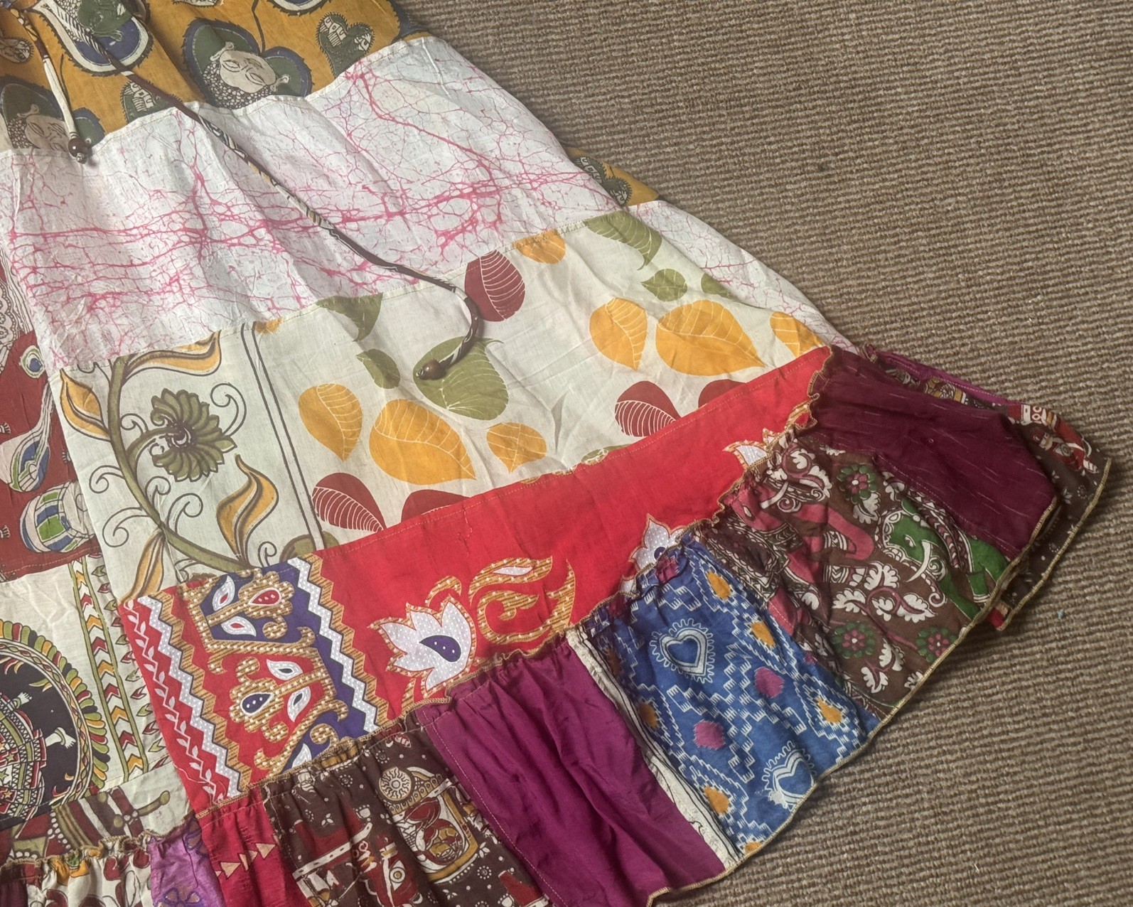 Recycled OOAK Sari Fabric Patchwork Boho Festival Maxi Dress M/L UK 12-16