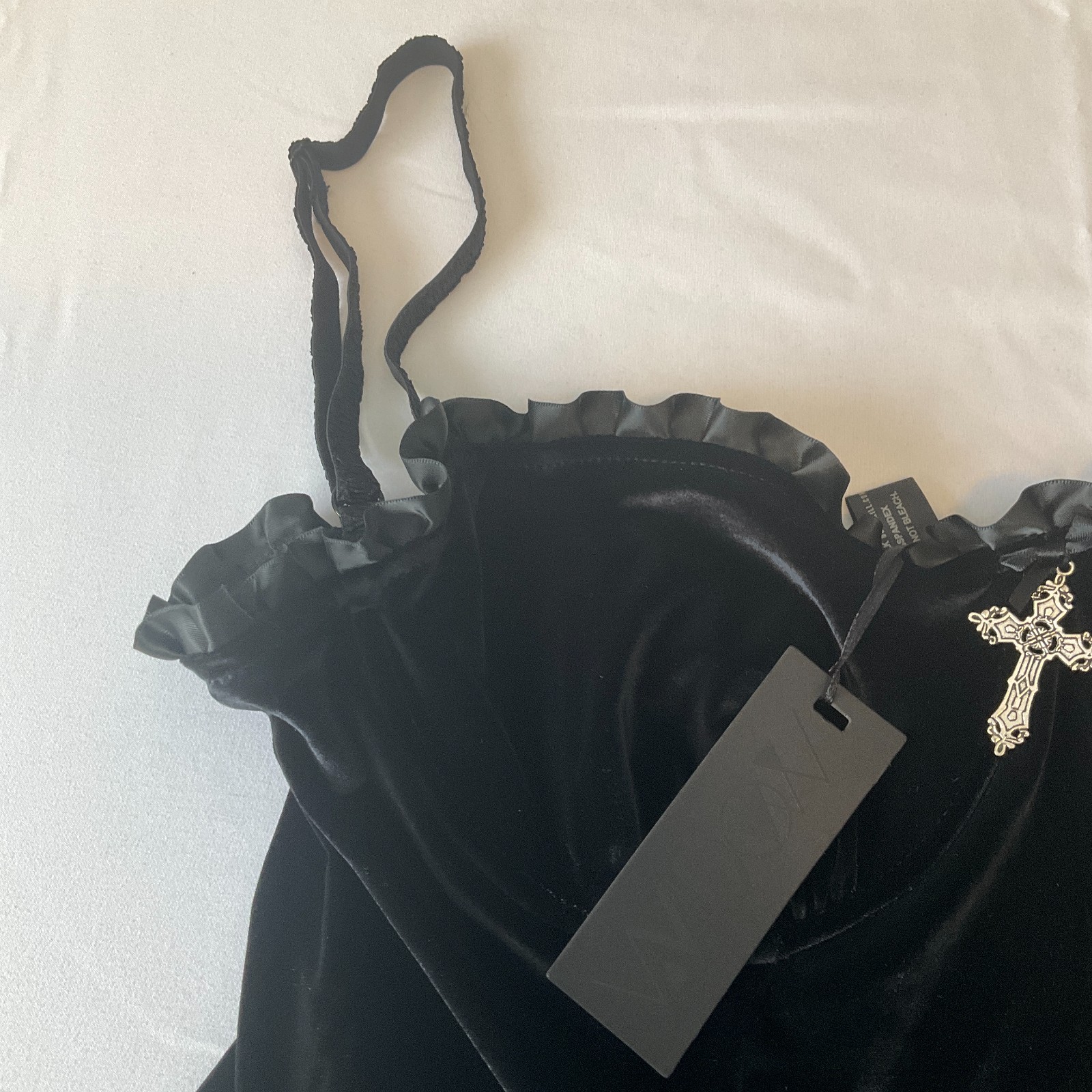 Dolls Kill Widow Dress Womens Size XL Black Velvet Zip Lace Stretch Straps Wired