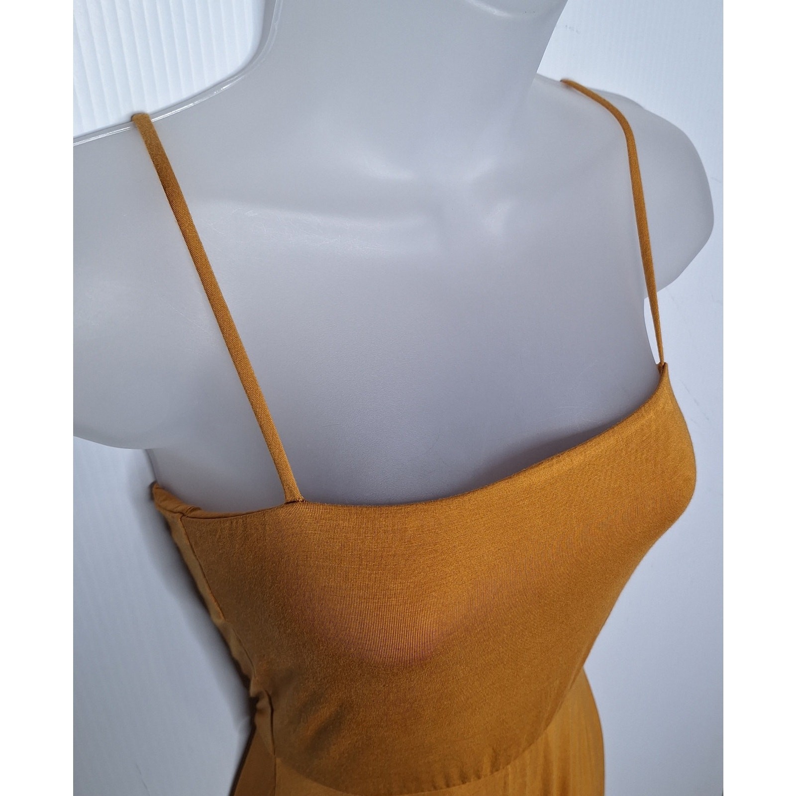 Audrey 3+1 Square Neck Midi Tank Dress Modal Jersey Mustard Small Sundress 70s