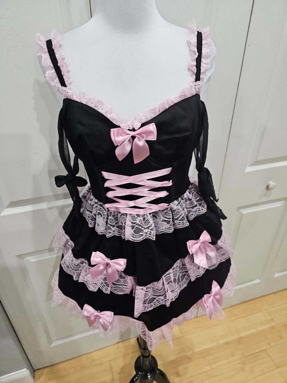 Dolls Kill Widow Thank Goth For You Black Pink Lace Tutu Lolita Mini Dress S