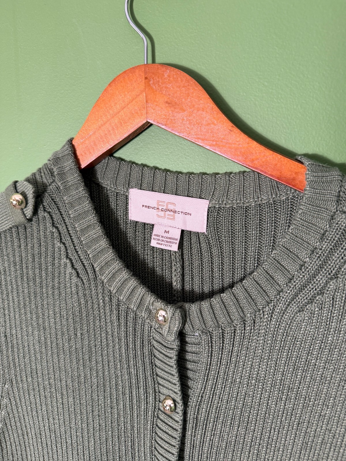 French Connection Button-Front Sweater Dress NWT Women size M Olive/Green