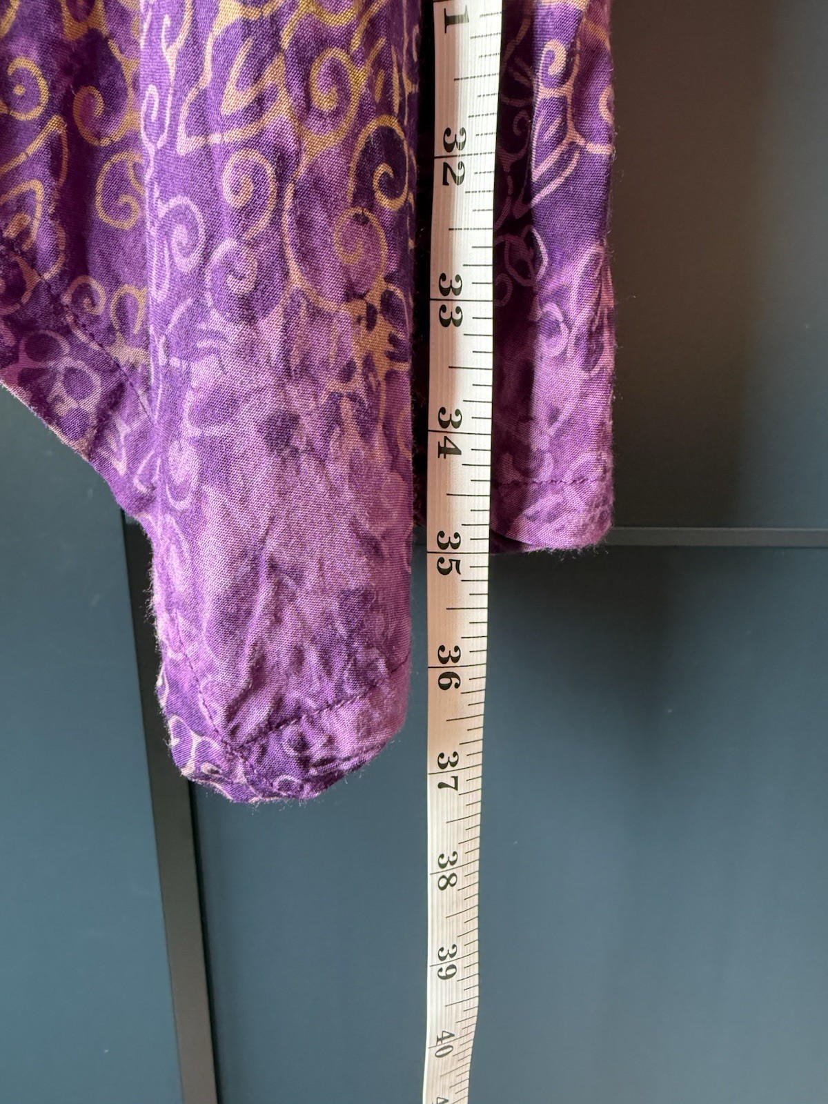 IBU INDAH Bali Batik Tunic Top Dress L XL Purple Rayon Hand Made Boho Asymmetric