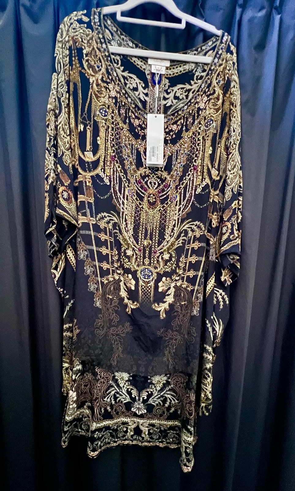 BNWT Camilla “The Night is Noir” Scoop Back Hem Dress O/S 100% SILK RRP $649