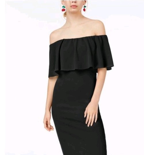 Don’t You Dare Womens Solid Off-Shoulder Dress, Black, Large