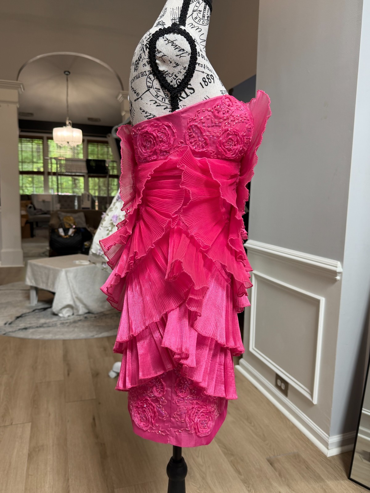 G001 Cinderella Divine Fuchsia Pink Ruffle Rosette Mini Formal Dress Size 4