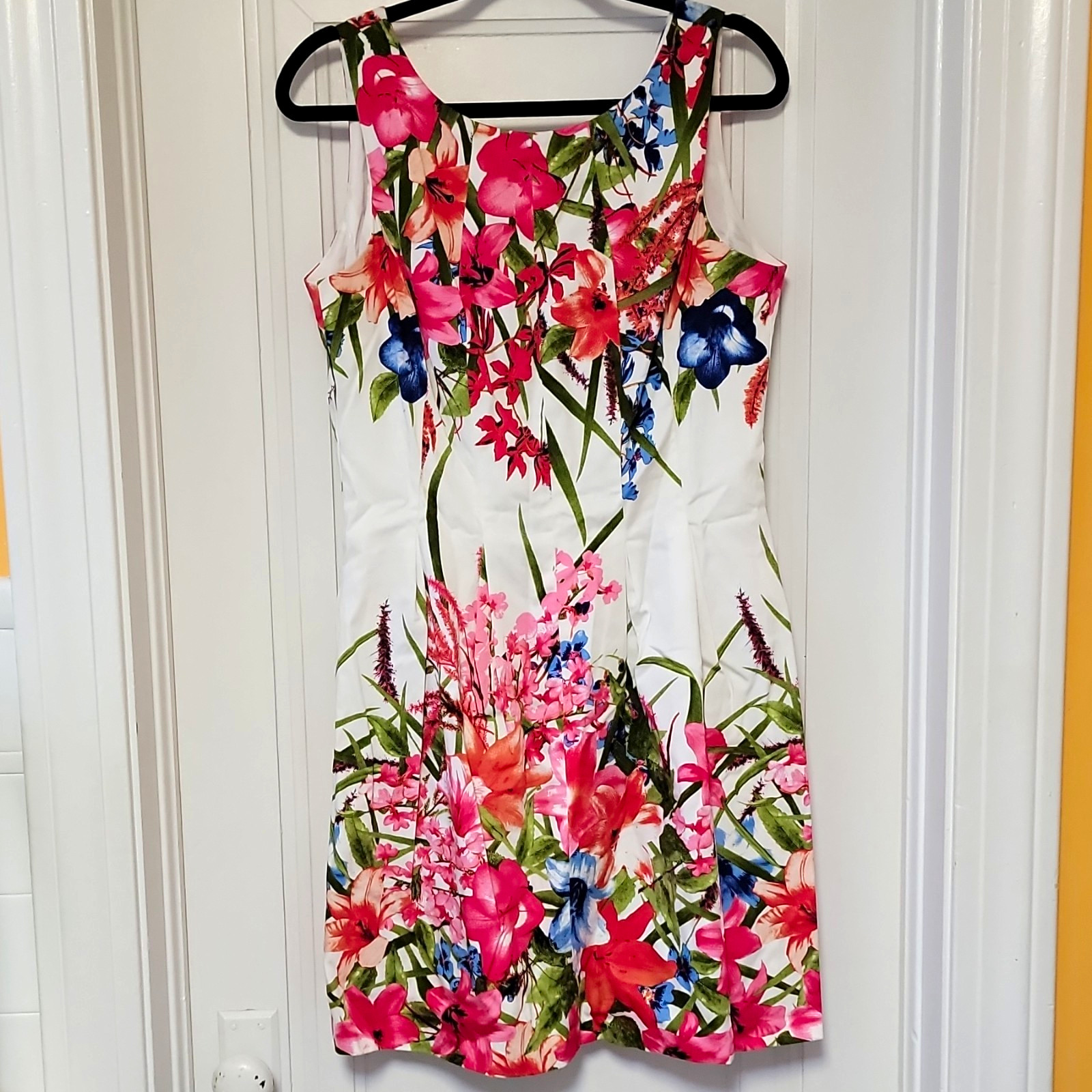 London Times Floral A-Line Dress Sleeveless Knee-Length Zip SZ 10 Tropical Party