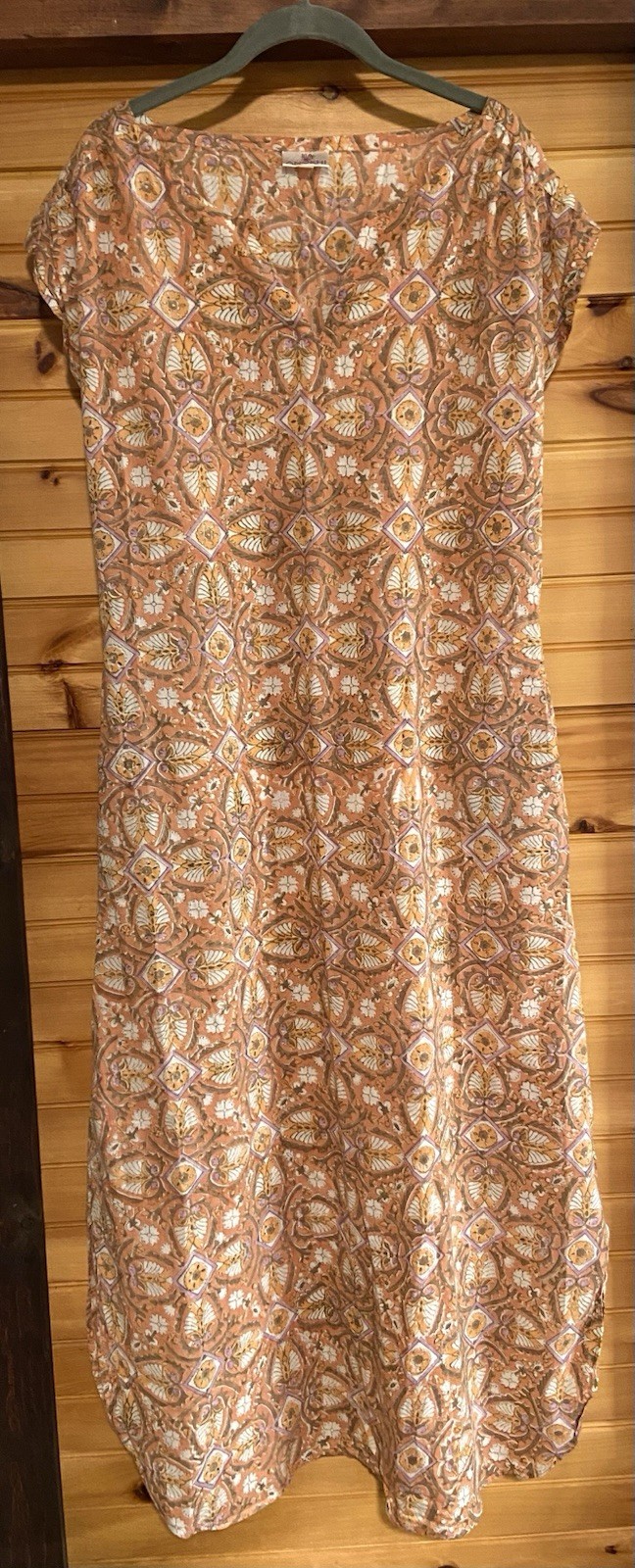 Anokhi Size M Cotton Indian Boho Block Print Maxi Dress-side slit, pockets