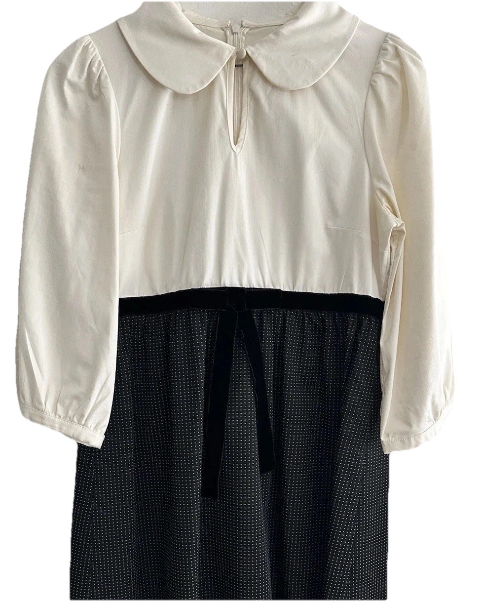 Alice & Olivia Black Cream Babydoll Peter Pan Collared Dress S (see Pics!)