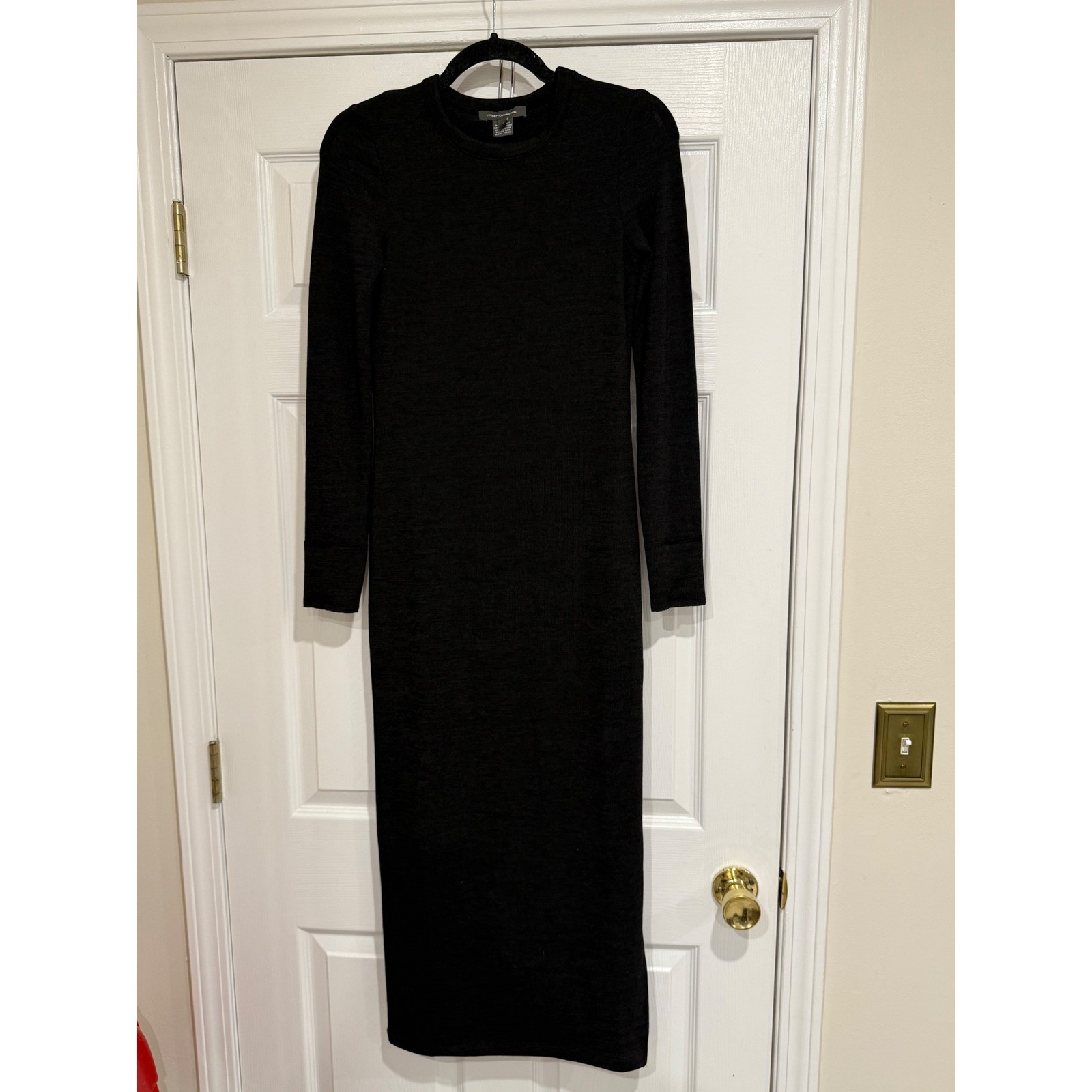 French Connection Womens Black Long Sleeve Knit Midi Column Dress Size M