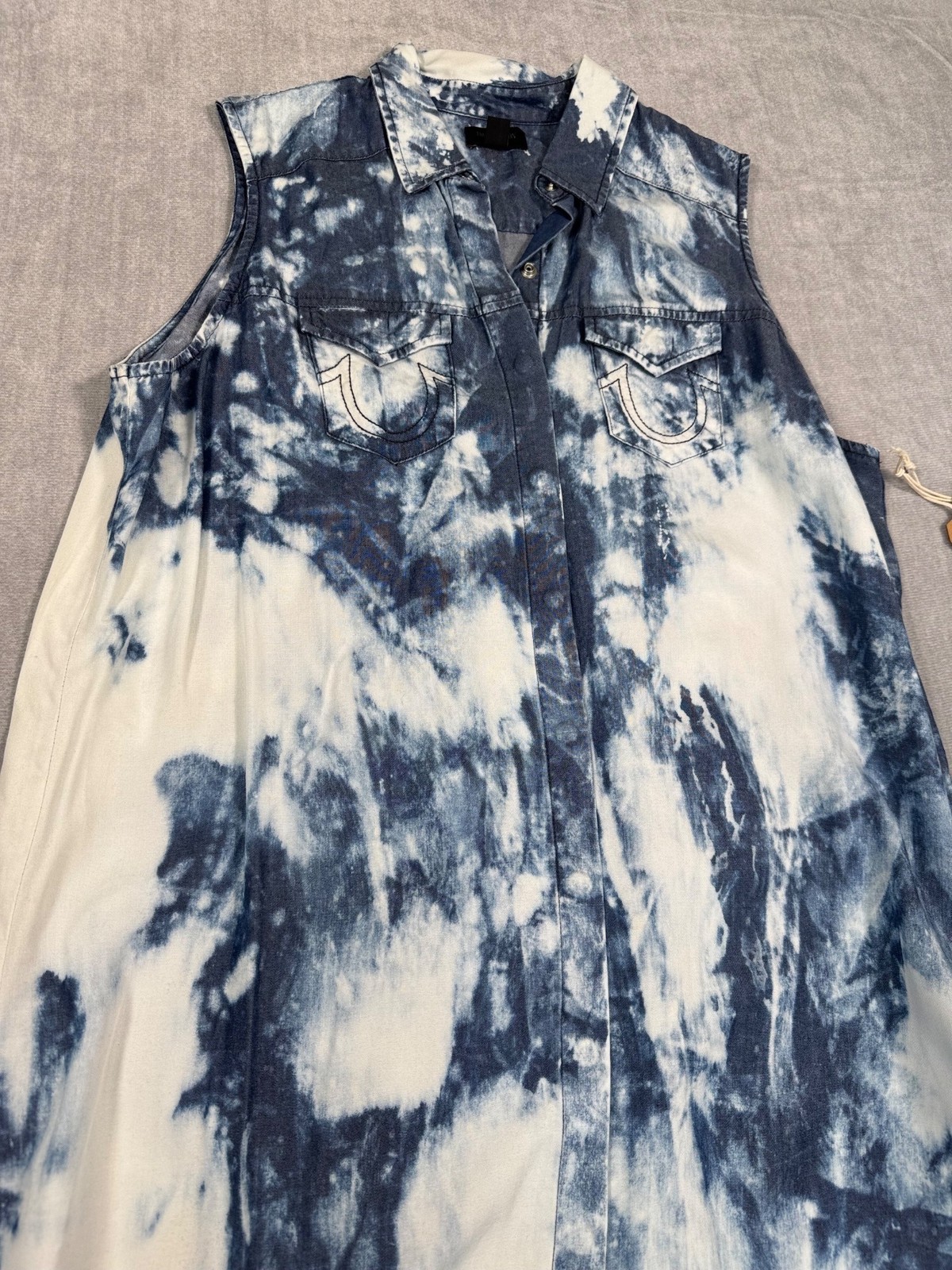True Religion Womens Tie-Dye Sleeveless Indigo Tencel Georgia Dress XS Travel